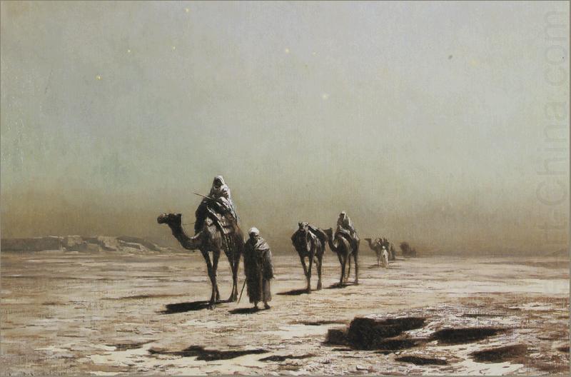 An Arab Caravan at Dusk., Ludwig Hans Fischer